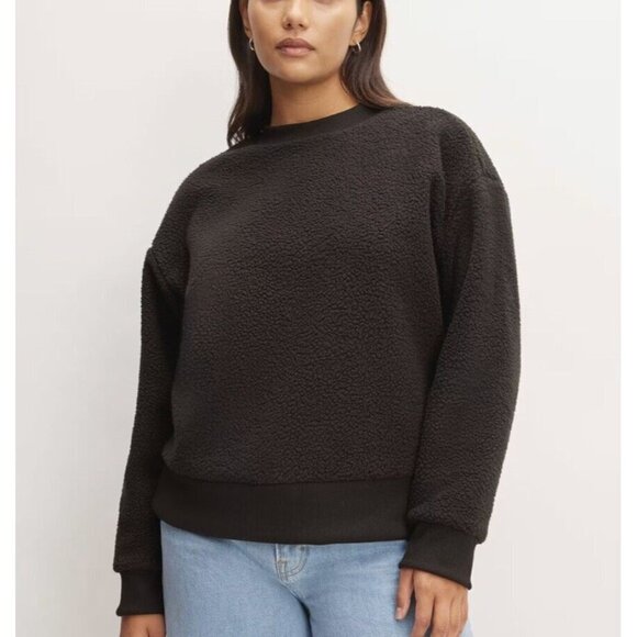 Everlane Woman’s Pullover Teddy Crewneck Oversized Sweatshirt Loungewear M Black - Picture 3 of 9